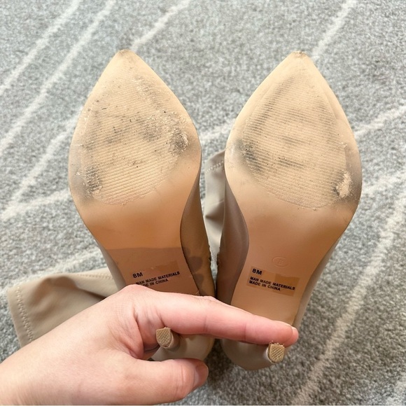 Fashion Nova Nude Stretch Calf High Heel Boots - Picture 5 of 7